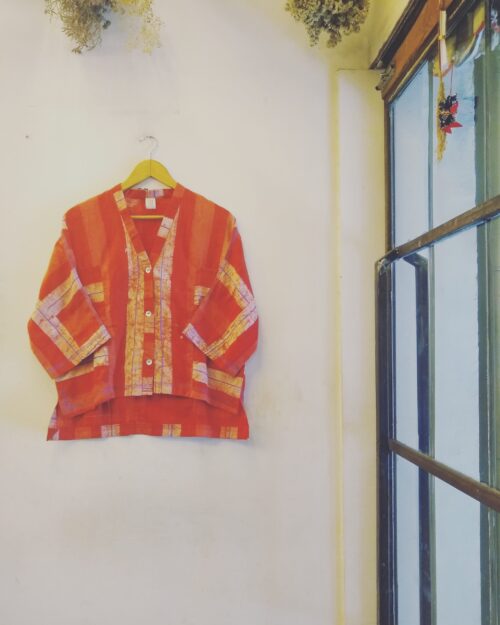 Sporty Batik print tangerine boxy womensshirt